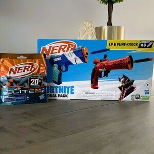 NEW Nerf Fortnite LP & Flint-Knock Dual Pack Blasters & Darts Set